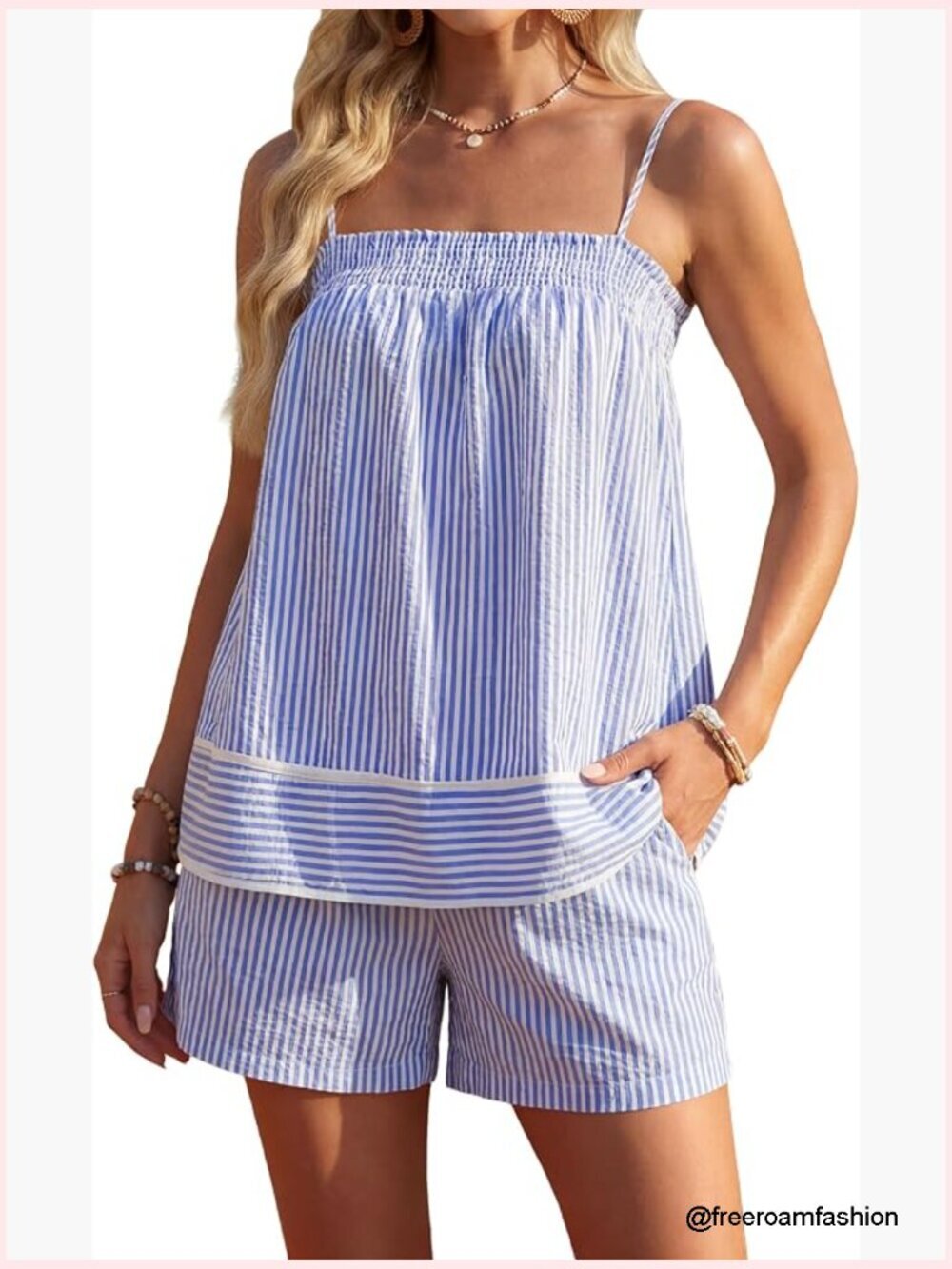 Women Striped Camisole and Shorts Two Piece Lounge Set Summer Vacation Outfits